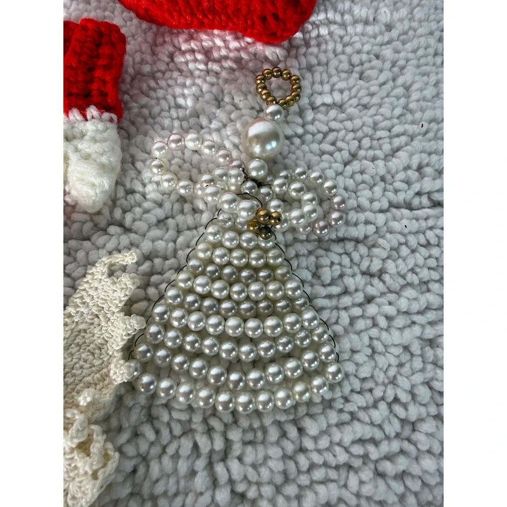 VTG Handmade Crochet Christmas Ornaments 9 pc Lot Santa‎ Boots Angel Snowflake